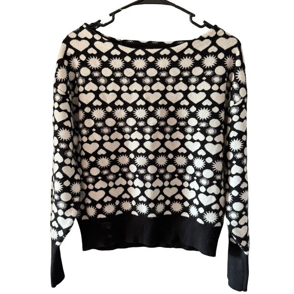 Maeve by Anthropologie Heart Sun Print Sweater XS Black White Pullover - Picture 1 of 6